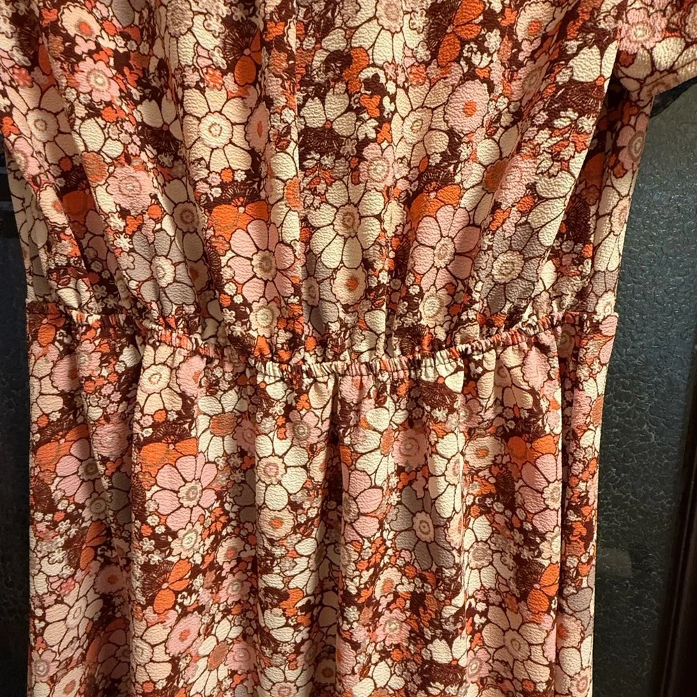 Monteau Orange Pink Tie Front Flutter Sleeve Midi Dress - Picture 6 of 7